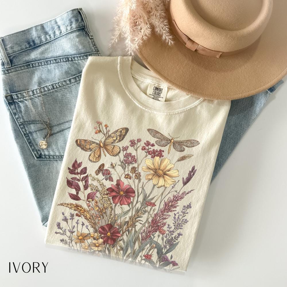 Vintage Wildflowers Shirt, Floral Graphic Tee, Pressed Flowers Tshirt ...