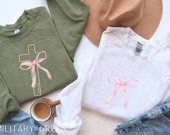 Preppy Christian Sweatshirt, Christian Crewneck, Bible Verse Sweatshirt for Woman, Coquette Bow Shirt, Scripture Gift Gildan Sweatshirt