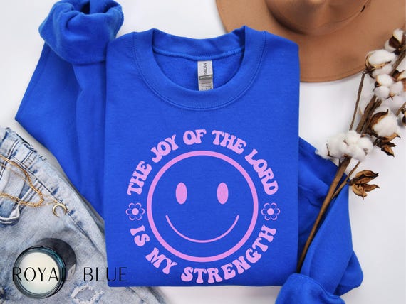 Retro Christian Sweatshirt, Christianity Gifts, Faith Shirt, Church Shirt, Youth Group Shirt, Bible Verse Shirt, Smiley Face, Joy of Lord