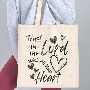 Boho Christian Canvas Tote Bag, Bible Bag, Church Bag, Christianity Gifts, Christian Tote Bag, Doodle Tote, Religious Gift, Trust the Lord
