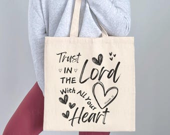 Boho Christian Canvas Tote Bag, Bible Bag, Church Bag, Christianity Gifts, Christian Tote Bag, Doodle Tote, Religious Gift, Trust the Lord