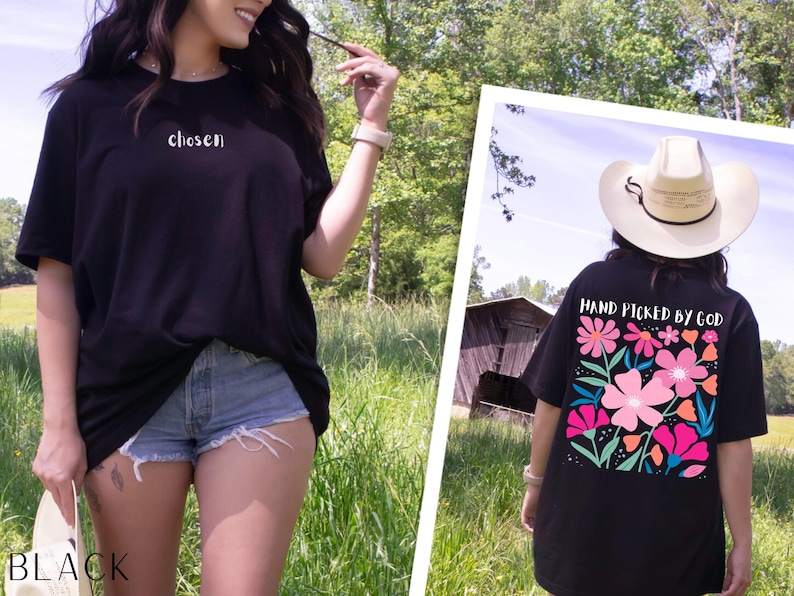 Comfort Colors Christian Shirt, Floral Faith Shirt, Hand Picked By God Black