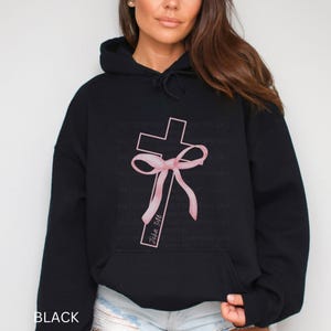 Coquette Christian Shirt, Christian Sweatshirt, Pink Bow Hoodie for Christian Girlies, Bible Verse Shirt, Pink Bow Cross Faith Top Jesus