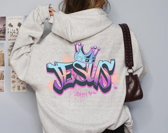 Christian Sweatshirt, Words on Back Hoodie, Bible Verse Hoodie, Airbrushed Jesus Faith Shirt, Womens Religious Apparel, Christian Boutique
