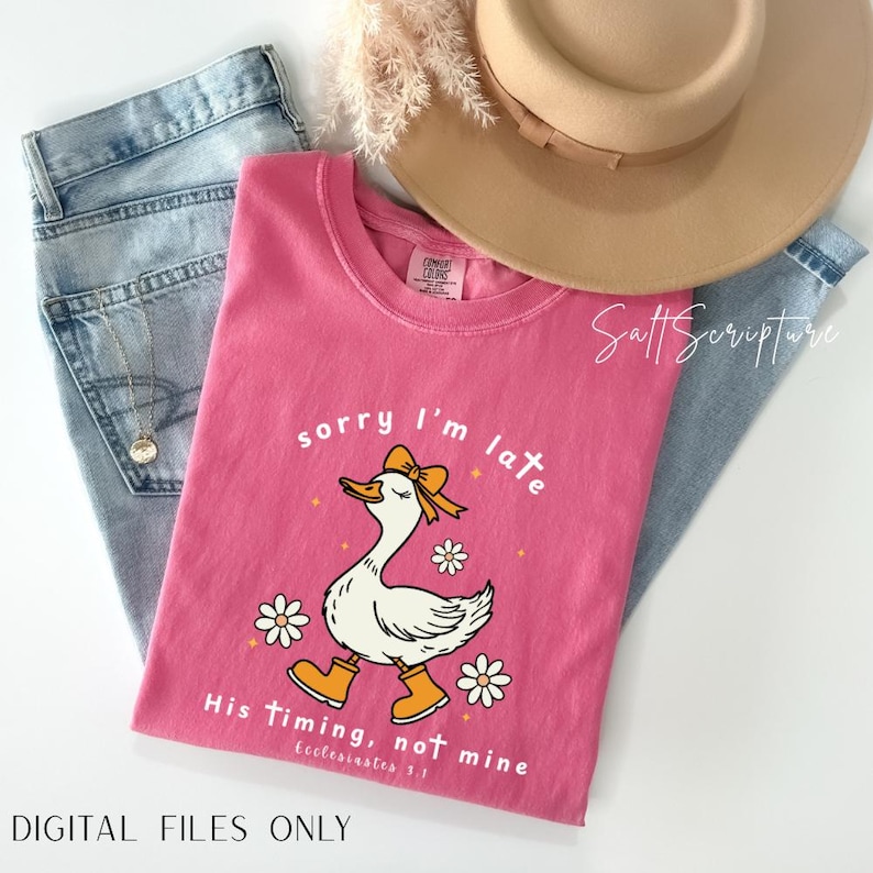 Boho Christian PNG, Sorry I’m Late, His Timing Not Mine Goose, Bible Quote Design, Bible Verse PNG, Christian Digital Download, Faith PNG
