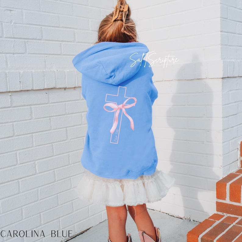 Kids Christian Sweatshirts, Jesus Hoodie Youth with Design on Back, Bible Verse Bow Cross FaithShirt, Religious Apparel for Child