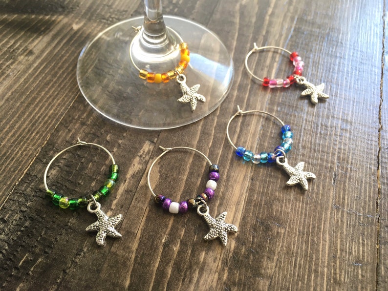 set of 5 decorative marker accessories for wine Tropical Ocean Starfish Wine Glass Charms