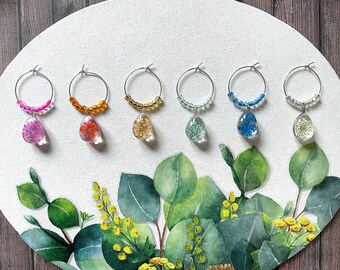 Resin Flower Wine Glass Charm, set of 6 decorative marker accessories for wine