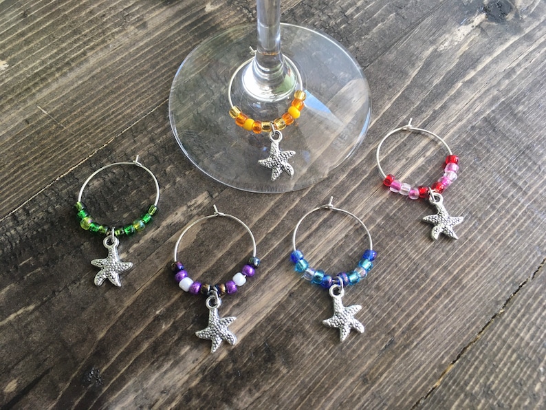 set of 5 decorative marker accessories for wine Tropical Ocean Starfish Wine Glass Charms