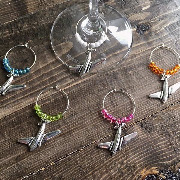 Aircraft Travel Wine Glass Charm, set of 5 decorative marker accessories for wine
