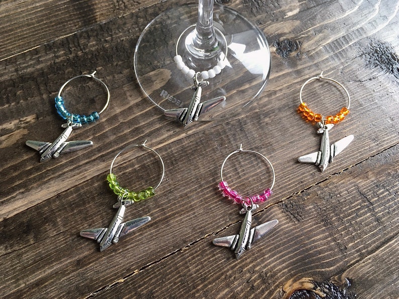 Aircraft Travel Wine Glass Charm, set of 5 decorative marker accessories for wine image 1