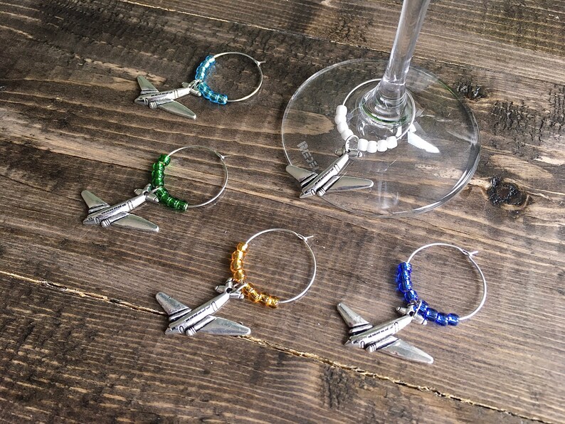 Aircraft Travel Wine Glass Charm, set of 5 decorative marker accessories for wine image 4