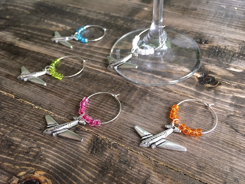 Aircraft Travel Wine Glass Charm, set of 5 decorative marker accessories for wine image 2