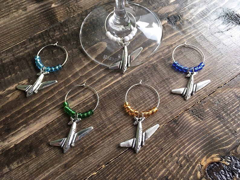 Aircraft Travel Wine Glass Charm, set of 5 decorative marker accessories for wine image 3