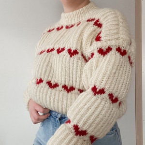 HEART SWEATER - Knitting pattern - Norwegian vintage knitting pattern translated to English - digital pattern (pdf)