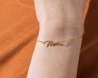 Custom Cursive Name Bracelet, 925 Sterling Silver, Dainty Gold