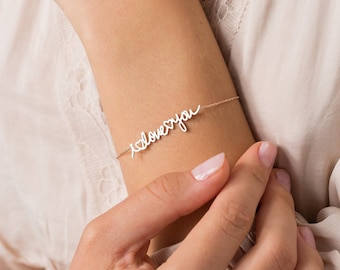 Handschrift Armband | Personalisiertes Gold Armband | Zierliches Namensarmband | Handgefertigter Name Charm Schmuck | Perfektes Geschenk für Mama