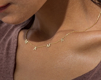 14K Solid Gold Namenskette, personalisierter Buchstabenanhänger