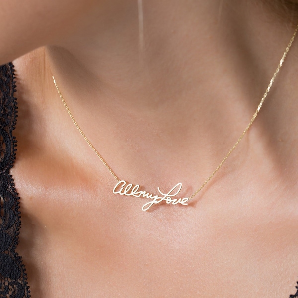 14K Gold Signature Necklace | Solid Gold Personalized Necklace | Custom Handwriting Necklace | Personalized 14K Gold Signature Necklace