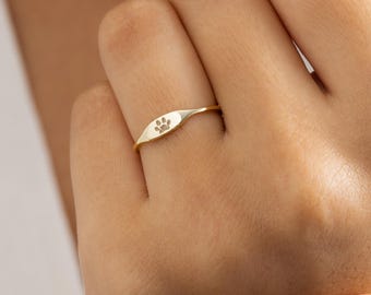 Personalisierter Pfotenabdruck Ring, Haustier Name, Sterling Silber