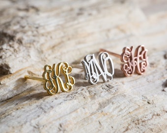 Custom 925 Sterling Silver Monogram Earrings – Gold and Rose Gold Plated Initial Studs