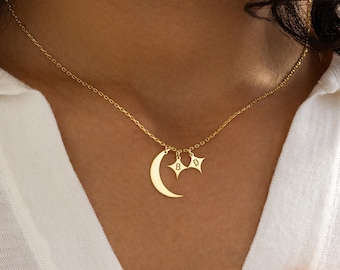 Gepersonaliseerde maansikkelketting met initiaal, aangepaste stersieraden Cadeau voor haar