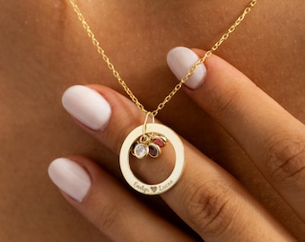 Gegraveerde sterlingzilveren geboortesteencirkelketting, gepersonaliseerde sieraden