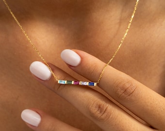 Sterling Silber Benutzerdefinierte Birthstone Bar Halskette, Familie Schmuck Geschenk