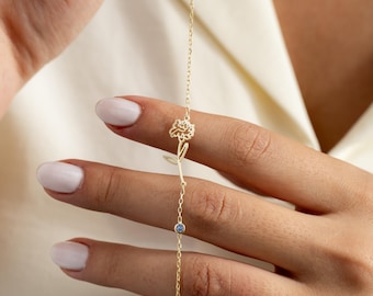 Personalisiertes Armband mit Geburtsblume und Geburtsstein - Optionen aus Sterlingsilber, Gold & Roségold