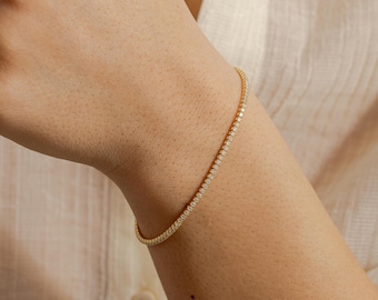 Sterling Silver Tennis Bracelet, CZ Diamond, Gold Finish