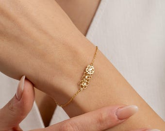 Sterling Silver Custom Birth Flower Bracelet, Personalized Family Jewelry
