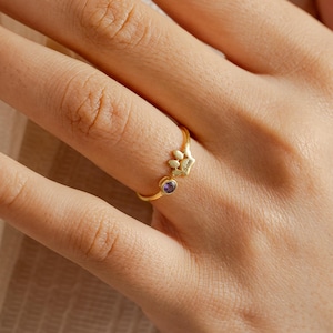 Bague pierre de naissance initiale patte gravée, cadeau pour les amoureux des animaux de compagnie, bague souvenir animal de compagnie cadeau de Noël pour elle, souvenir commémoratif, cadeau de fête des mères