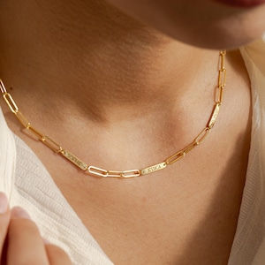 Gepersonaliseerde staafketting met paperclipketting, gegraveerde staafhangerketting, aangepaste naamsieraden, Moederdagcadeau kerstcadeau voor haar