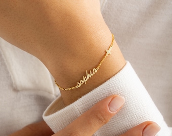 Personalisierte Name Kreuz Armband, Sterling Silber Christlicher Schmuck, Benutzerdefinierte religiöse Andenken