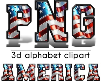 American Flag Alphabet Clipart | Patriotic USA Letters & Numbers PNG | America Alpha Doodle Letters | Red White Blue Font | Stars Stripes