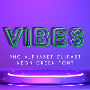 Neon Schrift PNG Schriftzug, digitale grün leuchtende Buchstaben, 3D Alpha Doodle Clipart, Alphabet Sublimation Download, fluoreszierende Typografie