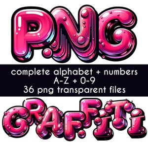 Bundel graffitilettertypes - 3D PNG-alfabet, bellenletters, krabbellettertype, retro groovy typografie, bellenlettertype, krabbelbrieven, kauwgomlettertype