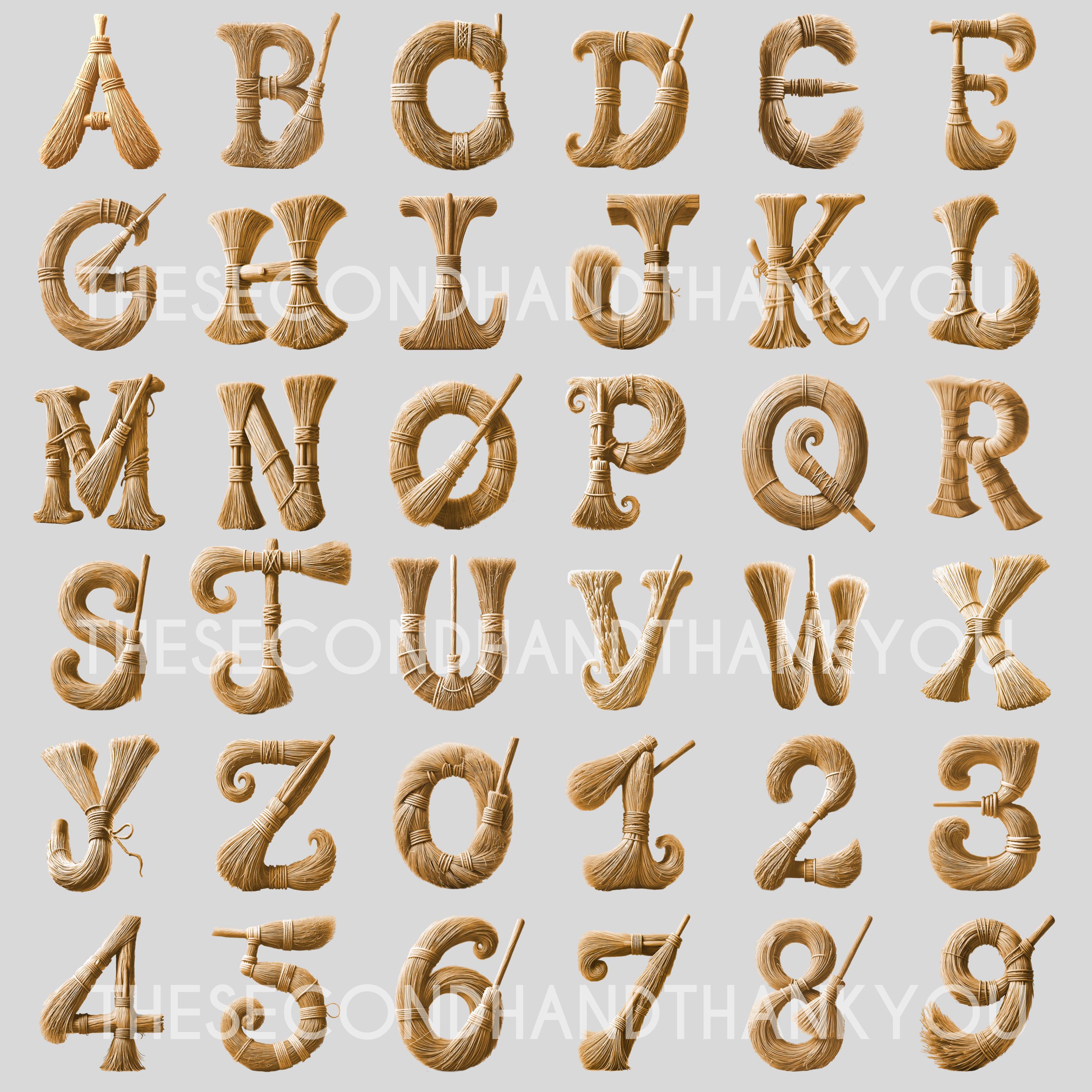 Broom Lettering Witches Broom Clipart PNG Font | Halloween Alphabet Doodle Clip Art ...
