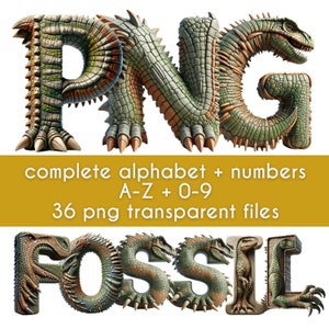 Dinosaur PNG, Doodle Letters, Doodle Font, 3D Letters, Alphabet PNG, Digital Download, Dinosaur Clipart, Dinosaur Birthday Invitation, Dino
