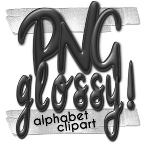 Zwart glanzend schrift Alfaletterletters: 3D PNG metallic alfabet clipart, handgeschreven opgeblazen gezwollen verf illustraties, doodle lettertypeletters