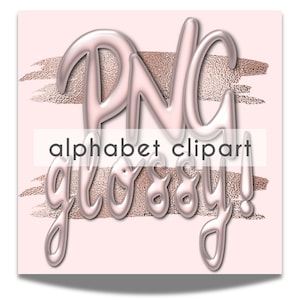 Imágenes prediseñadas de fuente manuscrita en oro rosa: letras del alfabeto metálico PNG en 3D, letras en oro rosa, imágenes prediseñadas de letras infladas en cromo rosa