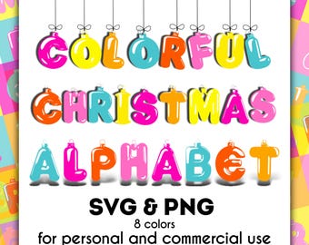 Christmas SVG Alphabet Letters - Colorful Christmas PNG Font - Bright Holiday Doodle Letters - Santa Sublimation Font - Hand Drawn Alpha