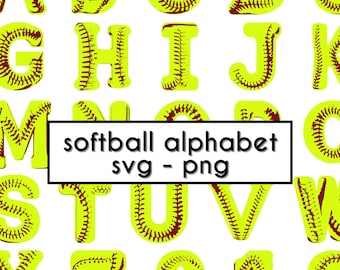Softball SVG Letters Numbers, 3D SVG Alphabet, Softball PNG, Digital Download, Softball Font, 3D Alphabet, Sports Numbers, Softball Alpha