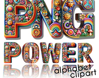 70s Retro Letters, Doodle Letters, 3D Letters, Retro Clipart, Alphabet Set PNG, 70s Clipart, Good Vibes, Digital Download, DIY Stickers