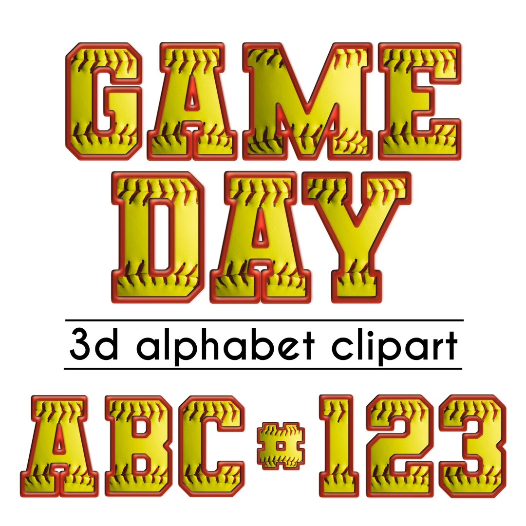 Softball Alphabet PNG Letters and Numbers | 3D Yellow Red Font Clipart ...