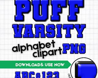 Puff Varsity Font PNG, Jersey Letters and Numbers, Sports Alpha Clipart, Varsity Alphabet PNG for Sporty Designs