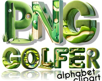 Alfabeto de golf, PNG de golf, letras de garabatos, fuente de garabatos, letras 3D, PNG del alfabeto, descarga digital, clipart de golf, alfabeto 3D, letras de golf