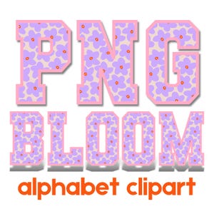 Pink Varsity Block Letters, Flower Alphabet Clipart PNG Font, Cute Floral Alpha Clipart Letters and Numbers for Classroom, Cards & Stickers