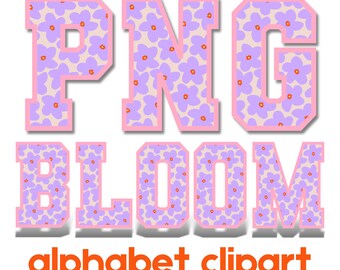 Rosa Varsity Druckbuchstaben, Blumen Alphabet Clipart PNG Schriftart, niedliche Blumen Alpha Clipart Buchstaben und Zahlen für Klassenzimmer, Karten & Aufkleber