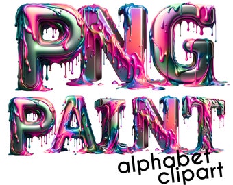 3D Dripping Paint Letters, Alphabet Set, PNG Doodle Letter Font, Alpha Clip Art Digital Download, Artsy Font Letters, Bright Colored Font